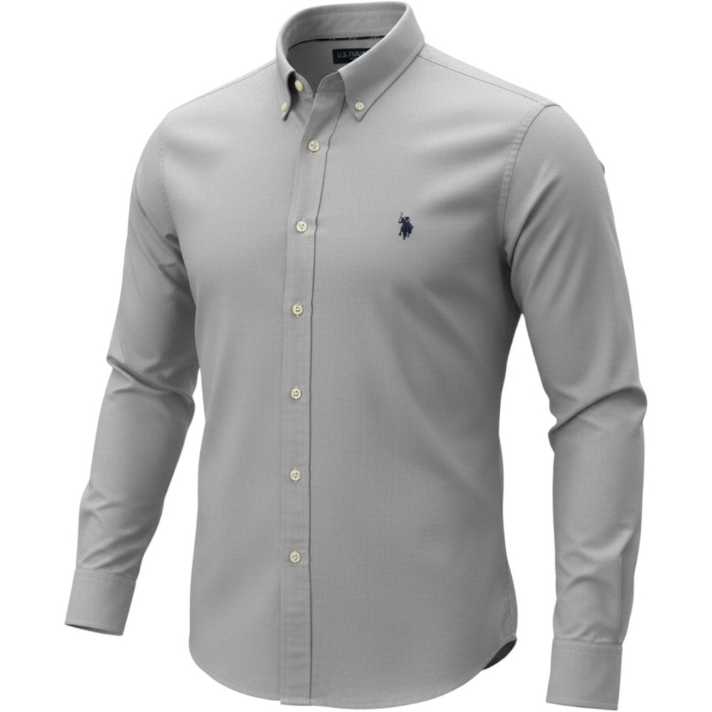 US Polo Assn Mens XL Gray Oxford Button Down Long Sleeve Shirt Chest Pocket